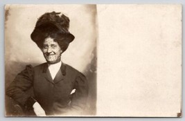 RPPC Woman Polka-Dot Face Net Large Hat Studio Photo Postcard L27 - £11.54 GBP