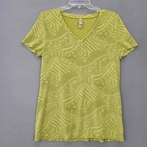 White Stag Shirt Womens Size M Green Print Textured Stretch Short Sleeve V-Neck - £7.77 GBP