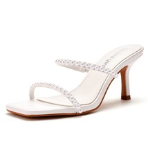 Fashion Women White Pearl Slippers Sandals Stiletto 7CM High Heels Sexy Toe Ladi - £40.18 GBP