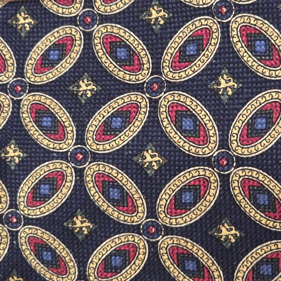 Tommy Hilfiger Vintage Silk Tie Navy Red Gold Geometric Medallion Classic Preppy Item image 2