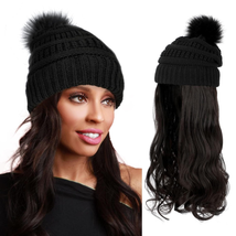 Aynnqueen Beanie with Hair Attached for Women Slouchy Cable Hat Wig Knit Beanie  - £30.64 GBP