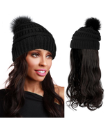 Aynnqueen Beanie with Hair Attached for Women Slouchy Cable Hat Wig Knit... - £31.08 GBP