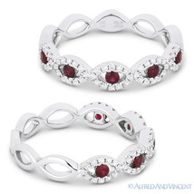 0.42 ct Round Cut Red Ruby &amp; Diamond Pave Evil Eye Charm Ring in 18k White Gold - £1,103.04 GBP