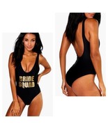 boohoo Bride Squad one piece bathing women&#39;s  size 6 suit black gold foil - €15,28 EUR