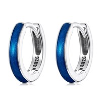 New Trendy 925 Sterling Silver Simple Klein Blue Ear Buckles for Women Classic H - £17.04 GBP