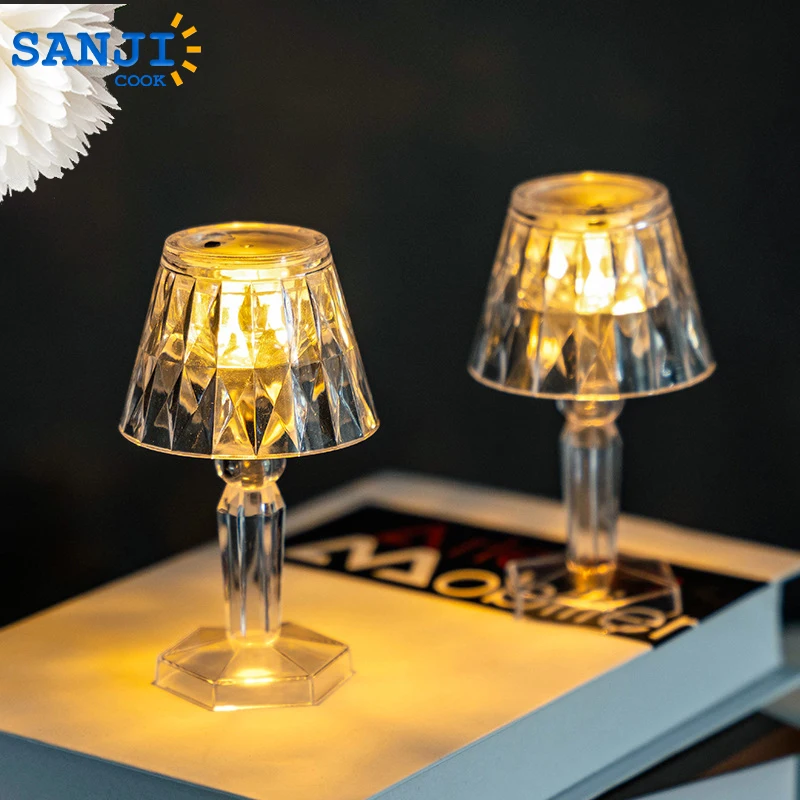 SanjiCook Night Light Transparent Crystal Diamond Desk Lamp 3 Different Luminous - £10.97 GBP+