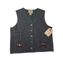 NWT Woolrich 100% Lambs Wool Charcoal Vest Bear &amp; Deer Applique Women Sz M - $48.11