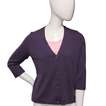 Lands&#39; End Women Size Small 6/8, 3/4 Sleeve V-Neck Cardigan Sweater, Purple - £13.62 GBP