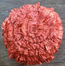 Ann Gish Seaflower Round Decorative Pillow - Melon Red Charmeuse Ruffled Silk - £195.80 GBP