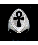 Sterling silver ring Big Ankh symbol in Black enamel ancient Egypt Cross... - $149.41 CAD