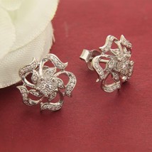 0.50 CT Round Cut Zircon Floral Swirl Stud Earrings 14K White Gold Plated Silver - £38.25 GBP