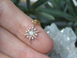 1.Ct Simulated Opal Diamond Star Pendant Necklace 14K Yellow Gold Plated Silver - £59.15 GBP