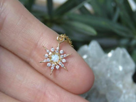 1.Ct Simulated Opal Diamond Star Pendant Necklace 14K Yellow Gold Plated Silver - $103.45