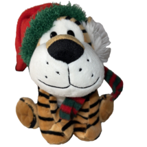 Stuffed Plush Animal Tiger Santa Hat Winter Scarf Holidays Christmas Kids Toy - £7.75 GBP