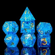 DND Dice Set Handcrafted Designer Resin Dice 7pcs Set with Sharp Edge Blue for - £16.96 GBP