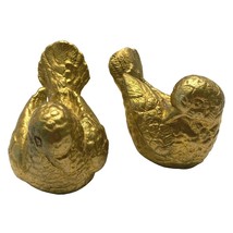 Turtle Doves Pair Sculpted Gold Painted Vintage Figurines Mexico MCM Hom... - $28.49