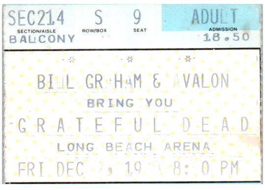 Primary image for Grateful Dead Konzert Ticket Stumpf Dezember 9 1988 Lang Strand Kalifornische