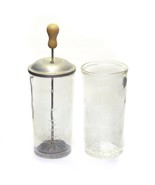 Vintage Bar Ware Glass Toddy Mixer With Extra Jar Wood Handle 12oz 9&quot; Tall - £15.80 GBP