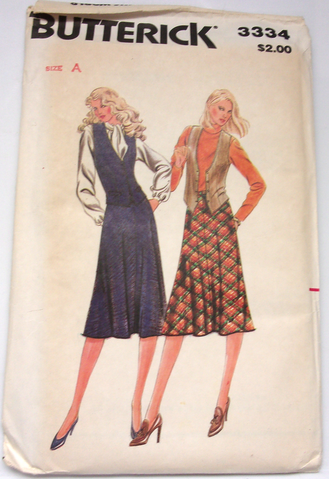 Vintage Butterick Misses’ Vest &amp; Skirt Size A #3334 Uncut - $4.99