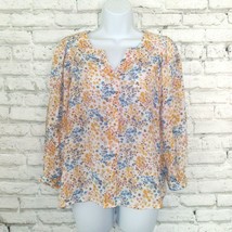 Ana A New Approach Blouse Women Small Yellow Blue Floral Puff Sleeve V Neck Boho - $15.99