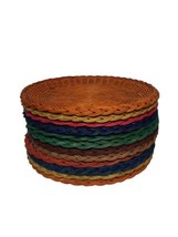 Set 12 Vintage Picnic Paper Plate Holder Woven Wicker Basket Rainbow- Hong Kong - £35.06 GBP