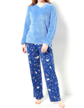 Cuddl Duds Cozy Sherpa Top &amp; Jersey Pants Pajama Set- Blue/North Pole, M... - £22.56 GBP