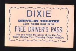 1960&#39;s Dixie Drive-In Theatre Driver&#39;s Pass (Pink), Northridge, Ohio/OH - $5.00