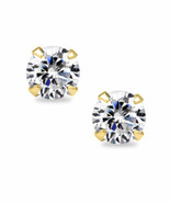 Precious Stars 14k Yellow Gold Round 6mm CZ April Birthstone Screwback E... - €46,22 EUR