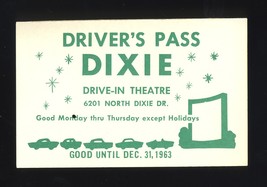 1963 Dixie Drive-In Theatre Driver&#39;s Pass, Northridge, Ohio/OH - £3.93 GBP