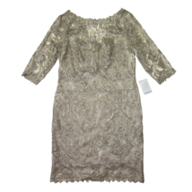Nwt Tadashi Shoji Corded Embroidery Tulle Sheath In Smoke Pearl Dress 14Q - £100.62 GBP