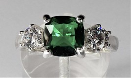 Lab Created  7x7mm Emerald Silver Ring - £39.05 GBP