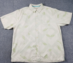 Tommy Bahama Shirt Mens XL Silk Cream Green Geometric Hawaiian Beach Cas... - $27.60