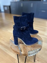 Gianvito Rossi Navy Suede Ankle Adjustable Buckle Boots Sz40 - $287.10