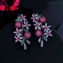 Noble Luxury Multicolor Purple Red Cubic Zirconia Long Drop Leaf Earrings for Wo - £19.90 GBP