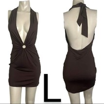 Brown Halter O-Ring Detail Mini Dress~Size L - £22.83 GBP