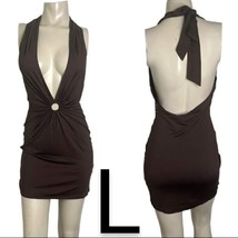 Brown Halter O-Ring Detail Mini Dress~Size L - £22.80 GBP