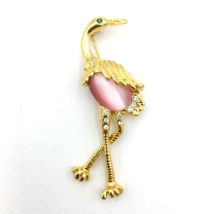 JELLY BELLY flamingo brooch - gold-tone pink moonglow 2.5&quot; rhinestone bird pin - £15.62 GBP