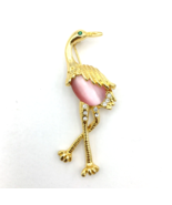 JELLY BELLY flamingo brooch - gold-tone pink moonglow 2.5&quot; rhinestone bi... - £15.66 GBP