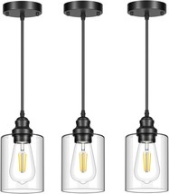3 Pack Hanging Pendant Fixtures Adjustable Black Hanging Ceiling Lamp with Clear - £45.12 GBP
