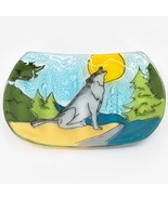 Fused Art Glass Wolf Coyote Howling at Moon Design Soap Dish Handmade in... - £14.23 GBP