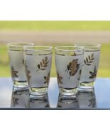 4 Vintage 1960 Libbey Frosted Gold Leaf 8oz Drinking Glasses Juice Water - $32.17