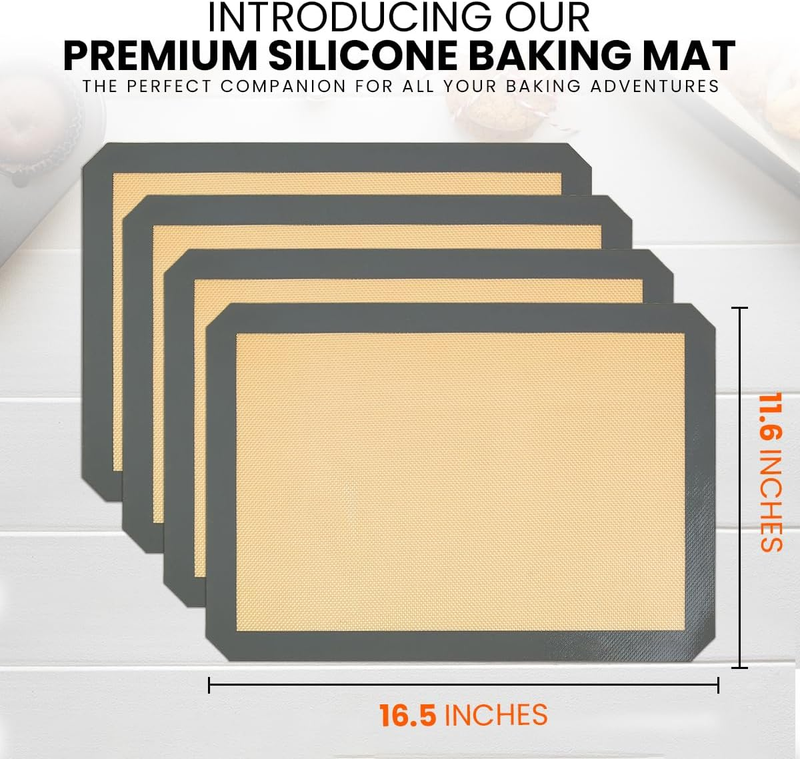 Silicone Baking Mats Half Sheet Non Stick for Oven Reusable 4 Pack - Thick Heavy Item image 2