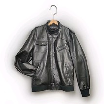 Hood Crew Men&#39;s Faux Leather Charcoal Black Size L Motorcycle Style Jacket - $12.85