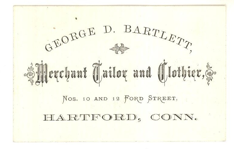 George Bartlett 1890 business card tailor Hartford CT trade ephemera ant... - $14.00