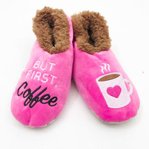 Snoozies Women&#39;s But First  Coffee Non Skid Slippers Medium 7/8 Pink - £9.92 GBP