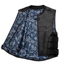 Men&#39;s Black Leather Vest W/ Blue Paisley Lining Motorbike Concealed Waistcoat - £54.82 GBP+