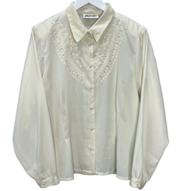 Vintage Yves St Clair Ivory White Embroidered Blouse Size 18 Eyelet Pleats  - $29.65