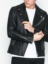 New Black Leather Jacket Men Biker Moto Racer Pure Lambskin Size S M L XL XXL - £117.66 GBP
