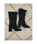 Faryl by Farylrobin Women&#39;s Black Suede Boots Chunky Heel Size 8 - $54.29 CAD
