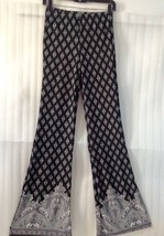 Woman Junior Black Grey Paisley Pallazo Pants size M Floral Wide Leg Leg... - $26.73